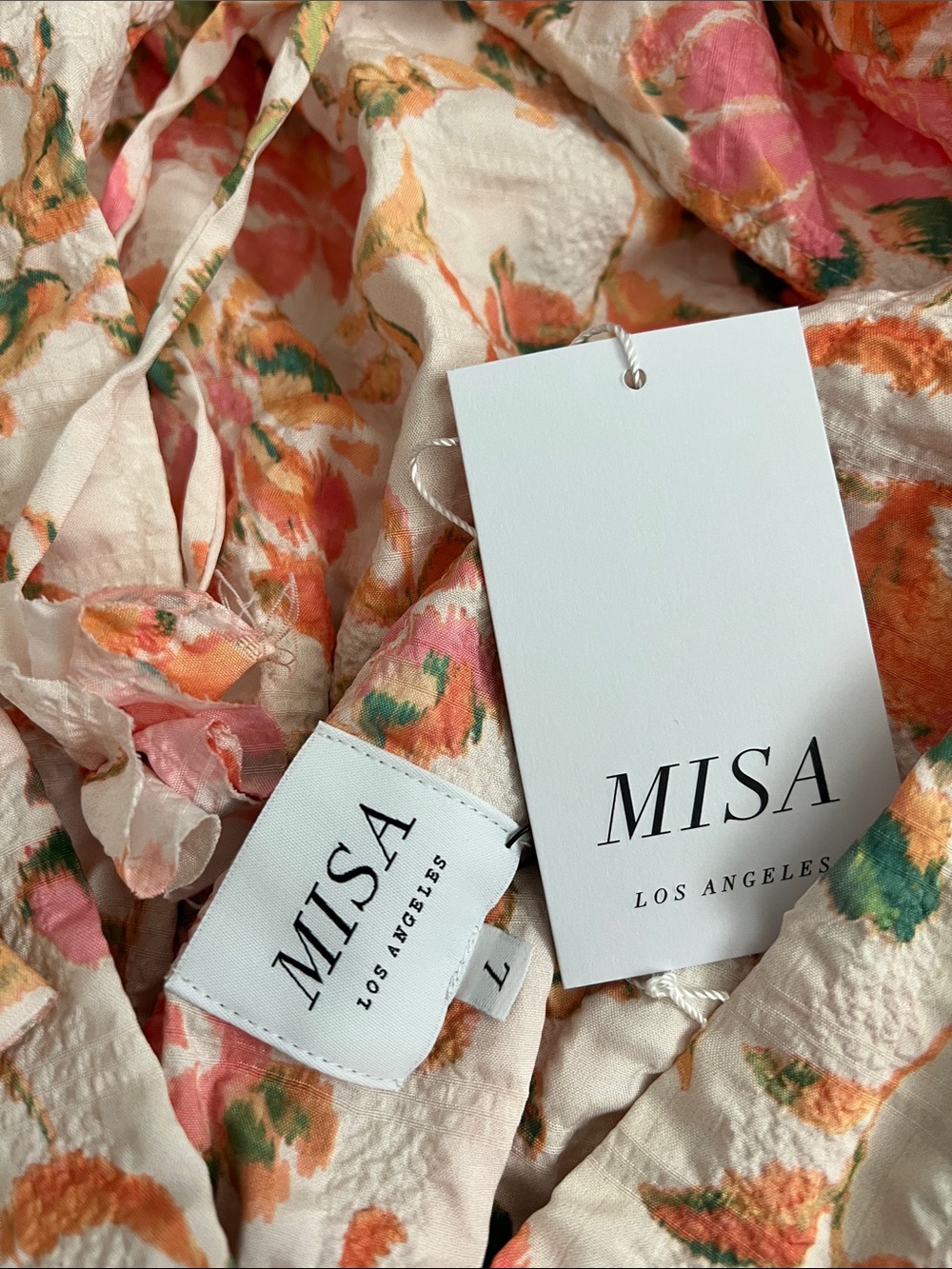 Misa Los Angeles Watercolor Floral Tie-Back Cotton Top in Pink, Green & Cream - Picture 6 of 6